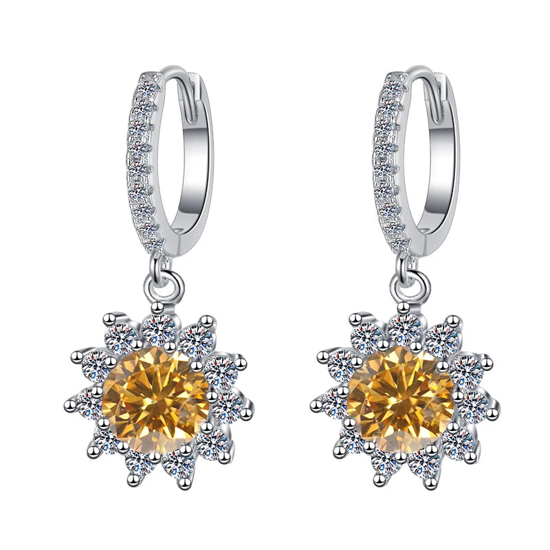 Fine Jewelry | Flower Shape S925 Sterling Silver Moissanite Earrings | 1Ct/0.5Ct Blue & Pink Stud and Hoop Design | GRA Certified Pamela