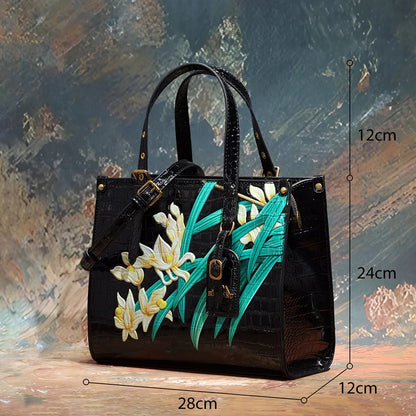 Women's Square Tote Handbag with Fashionable Floral Print, Adjustable Handle, and Zipper Closure Caterina