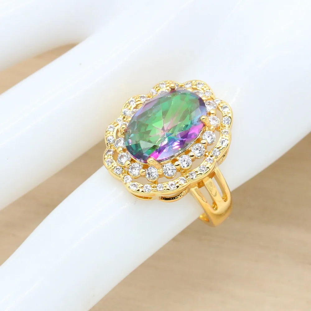 Rainbow Stones Gold Jewelry Set for Women – Bracelet, Earrings, Necklace, and Ring | Perfect Gift for Parties & Birthdays Priscille