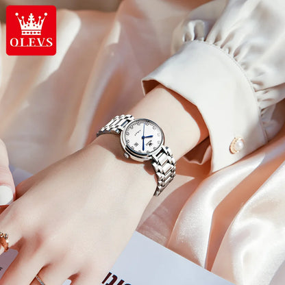 OLEVS Women’s Quartz Watch – Silver, Waterproof, Fashionable Design