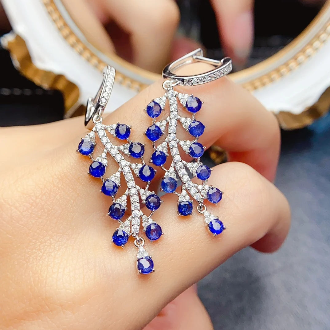 925 Sterling Silver Natural Sapphire Earrings – Fine Gemstone Jewelry for Women | Elegant September Birthstone Gift