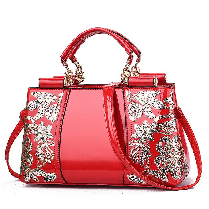 Large Capacity Women's Shoulder Bag - Sequins Flower Pattern Crossbody Handbag for Everyday Use