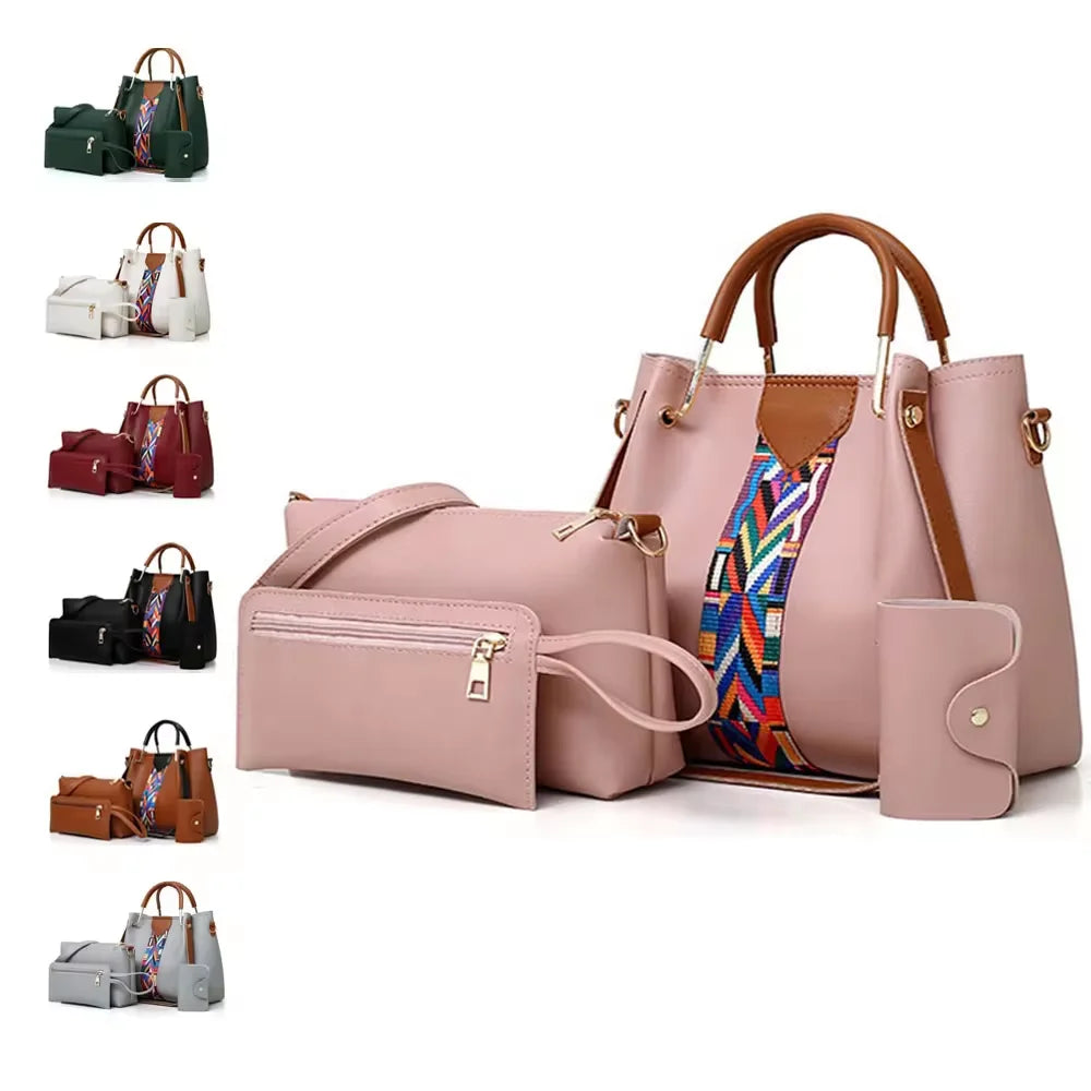 Leather Handbag Set for Women – 4-Piece Fashion Bag Set with Shoulder & Crossbody Bags, Large Capacity