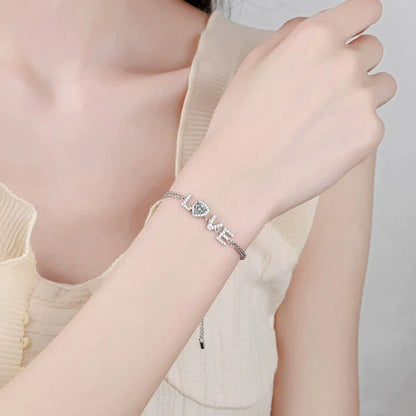 925 Sterling Silver VVS Moissanite Bracelet – Rhodium-Plated Love Letter Design Bangle for Valentine's Day Gifts Greta