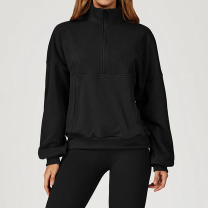 Women's Half-Zip Stand Collar Sweatshirt – Soft, Skin-Friendly, Windproof Yoga & Gym Top for Outdoor Wear Krizette