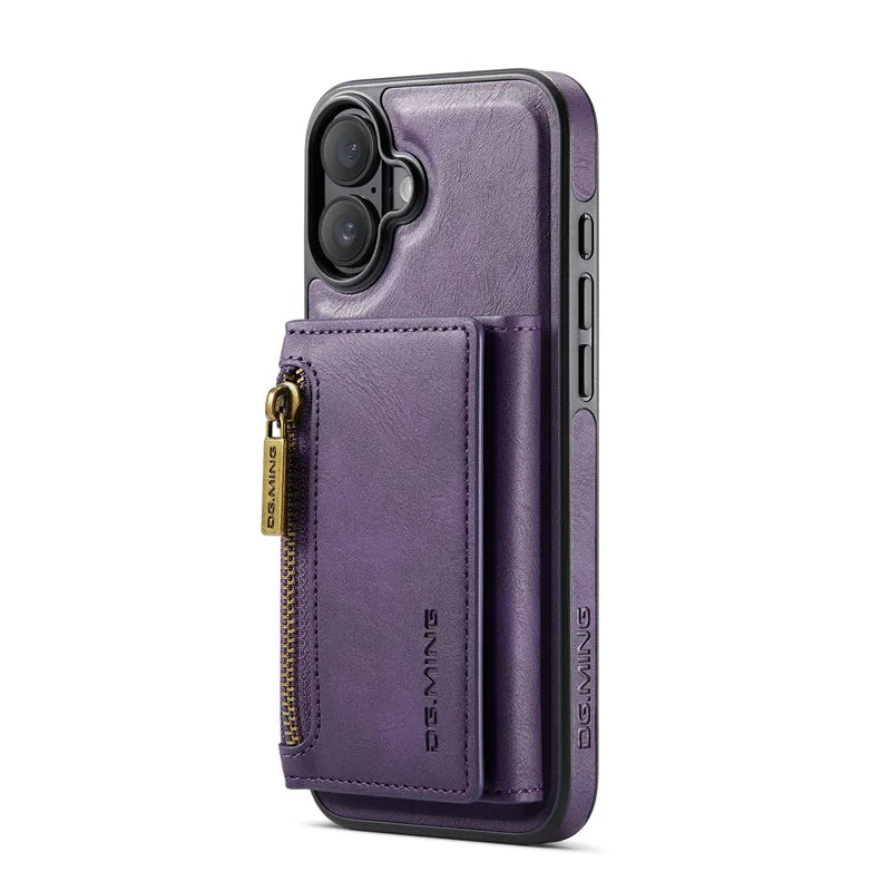 Premium Luxury Zipper Wallet Phone Case | 2-in-1 Detachable Case with Multi-Card Slots for iPhone 16, 15, 14 Pro Max