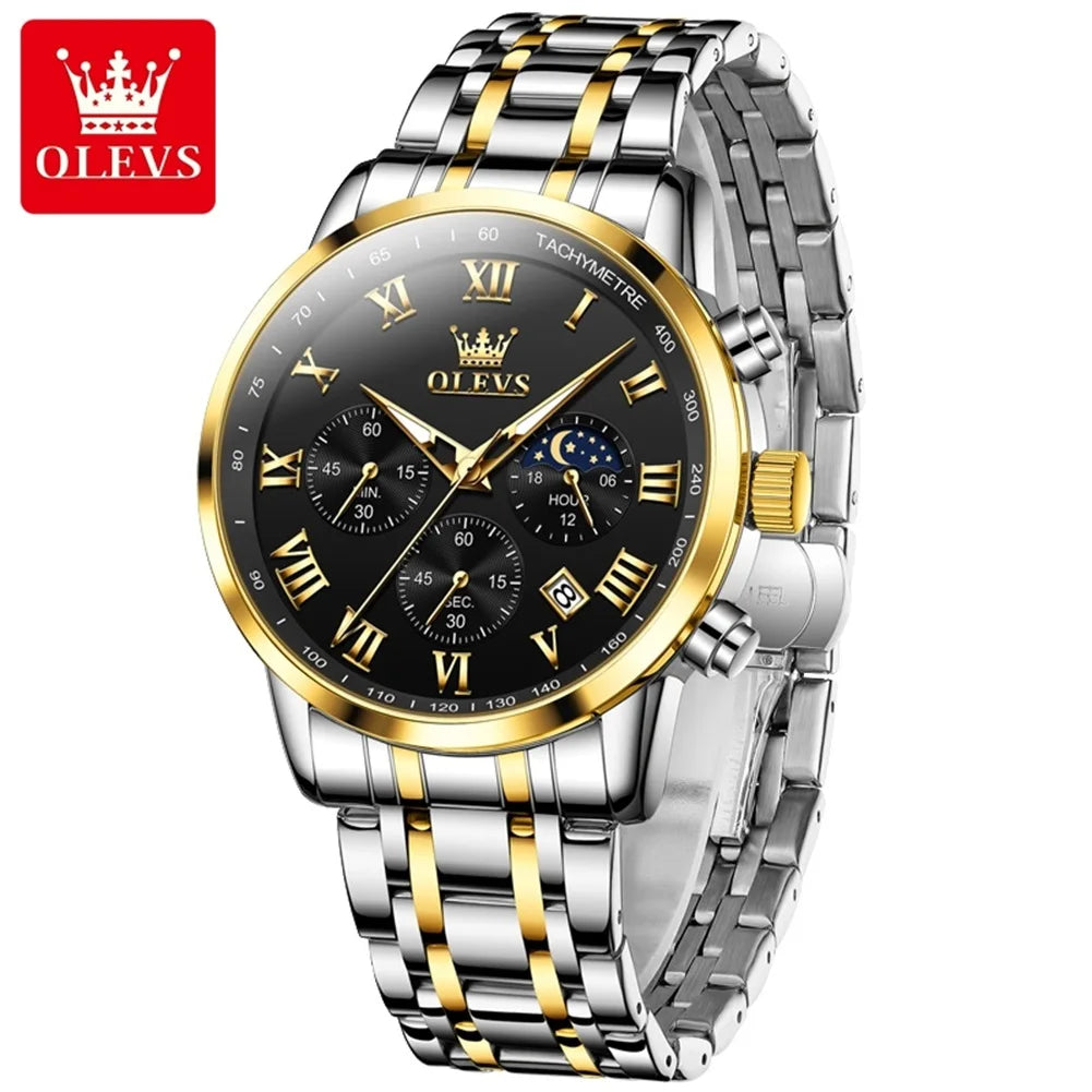 OLEVS 5529 Chronograph Watch – Waterproof Stainless Steel Luminous Sports Watch for Men