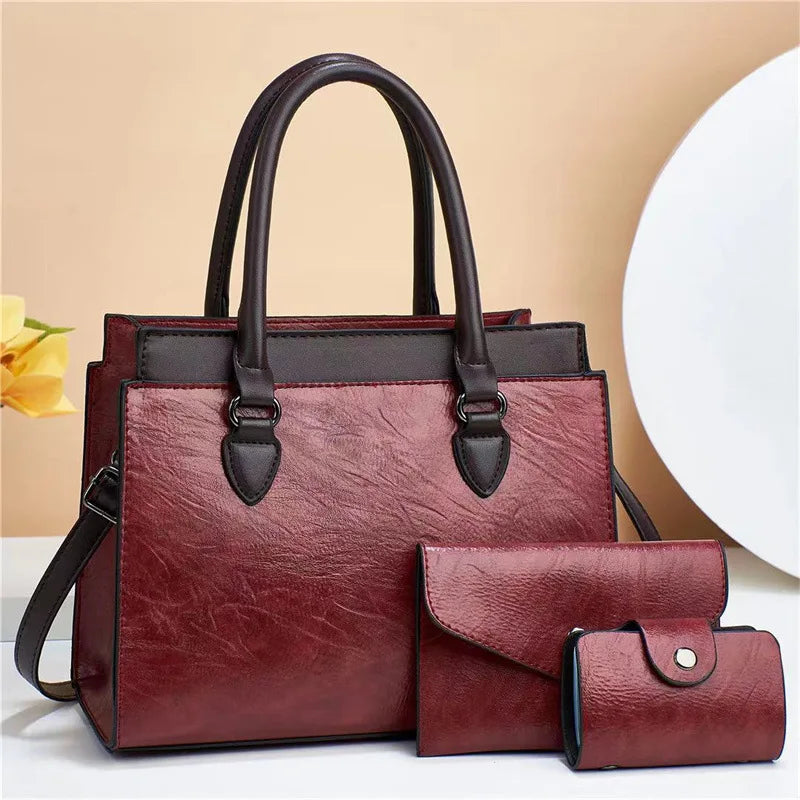 Three-Piece Women’s Luxury Handbag Set – High-Capacity Fashion Tote, Messenger Bag, and Handbag Irene