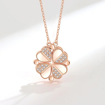 925 Sterling Silver Magnetic Four-Leaf Clover Necklace – Heart-Shaped Pendant Love Jewelry for Women and Girls Gift Cimorene