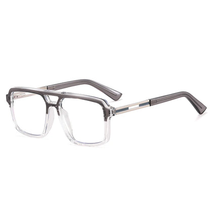 Men's Large Square Frame Glasses – TR90 + Metal Blue Light Blocking Double Bridge Eyewear