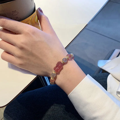 Strawberry Quartz Pi Xiu Bracelet for Women – Natural Crystal Bracelet with Red Woven Strap | Perfect Gift for Girlfriends