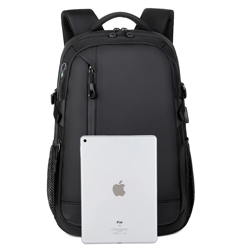 Lightweight Waterproof PU Laptop Backpack – 15.6-Inch Business Travel School Bag with USB Charging Port