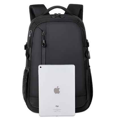 Lightweight Waterproof PU Laptop Backpack – 15.6-Inch Business Travel School Bag with USB Charging Port
