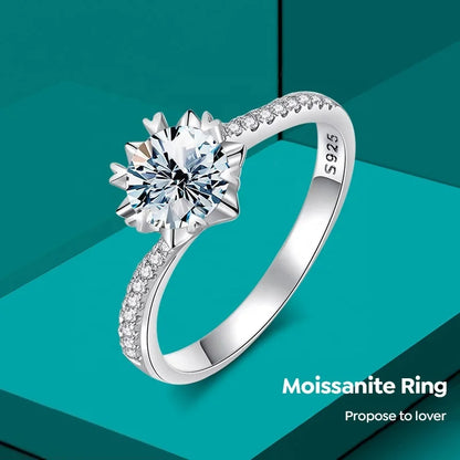 925 Sterling Silver Snowflake Moissanite Ring – Classic Twisted Arm Luxury 1/2 Ct Diamond Engagement Jewelry for Women Jayne