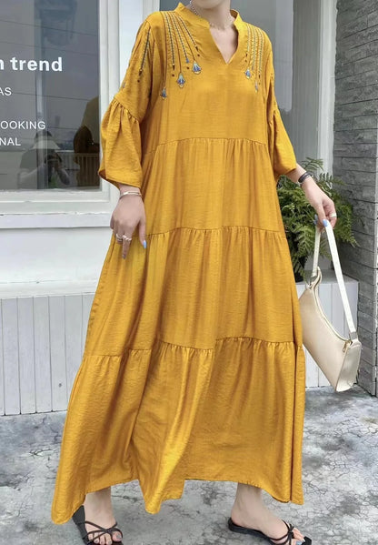 Women's Vintage Embroidered Dress – Casual, Comfortable, Loose Fit, and Slimming Design Elizabeth