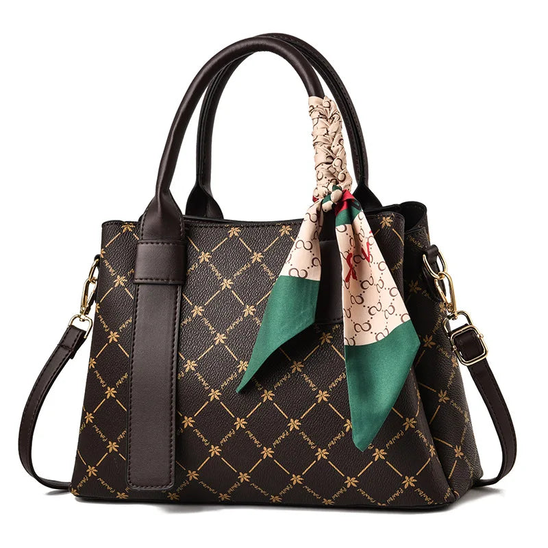 Women's PU Leather Handbag - Vegan Large Capacity Shoulder Bag with Scarf Sheryl
