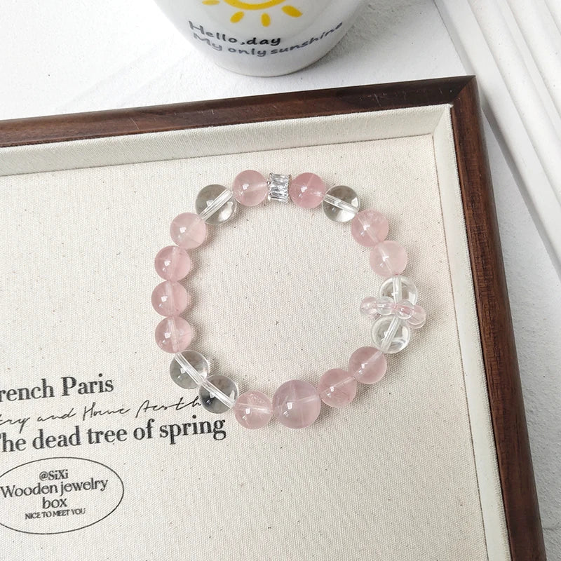 JD GEMS Premium Natural Rose and Clear Quartz Beaded Bracelet – High-Quality Genuine Quartz Jewelry for Gifts & Anniversaries