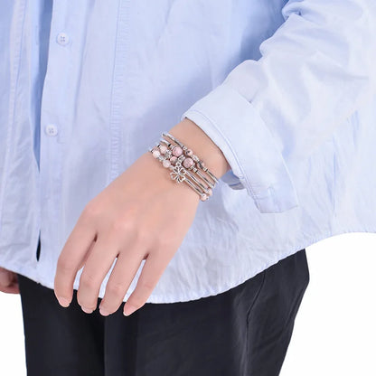 Fashion Multilayer Natural Stone Beaded Bracelet – 6MM/8MM Pink Zebra Stone with Flower Pendant | Handmade Wrap Jewelry for Women Marielle