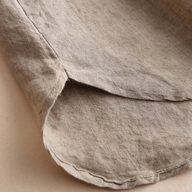 Women Cotton Linen Shirt New Pullover Art Style Round Neck Shirt Loose 3/4 Sleeves
