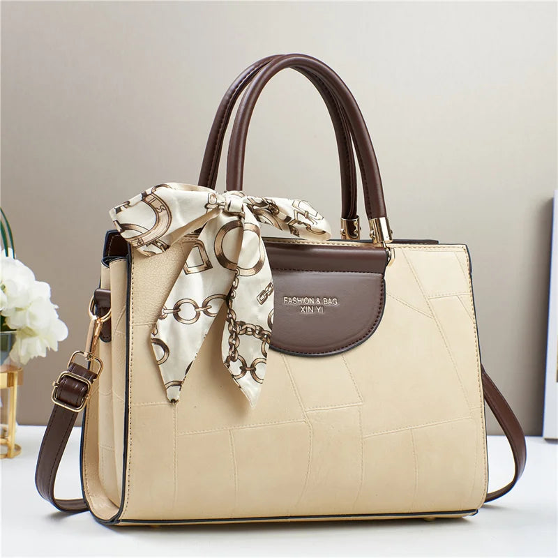 Women’s PU Leather Handbag – New Design Crossbody Bag with Tie Cloth Accent Elisa