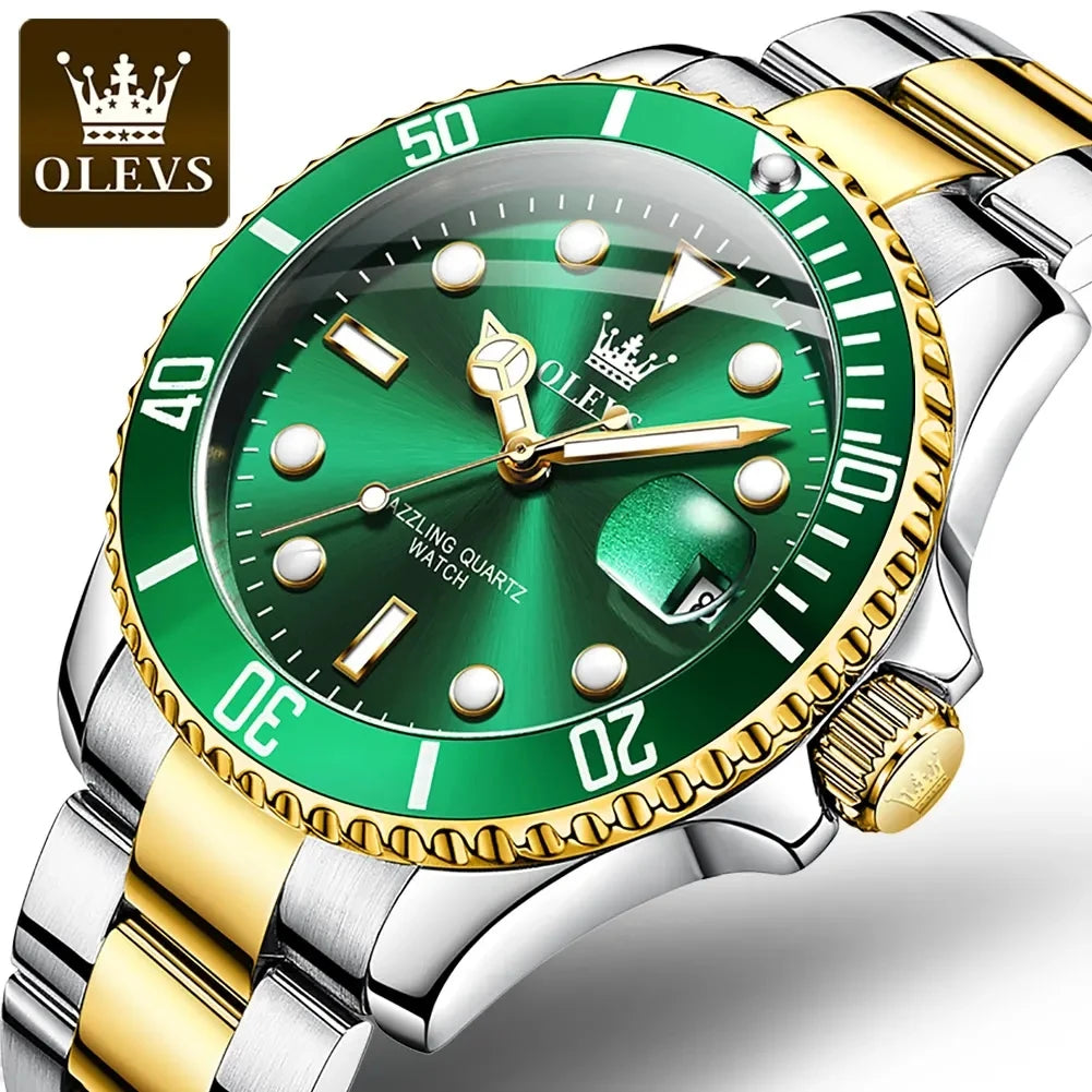 OLEVS 5885 Diamond Watch for Men – Fashionable Business Quartz Wristwatch with Steel Band, Waterproof, Luminous, and Sport Design