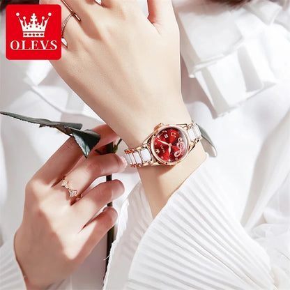 Olevs 3605 Women’s Elegant Ceramic Quartz Watch – Stainless Steel Waterproof Japan Movement Wristwatch, Perfect Gift for Women