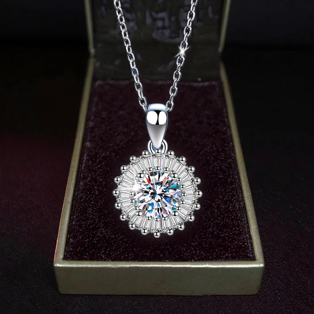Classic Moissanite Pendant Necklace | Sterling Silver Anniversary & Engagement Gift Una