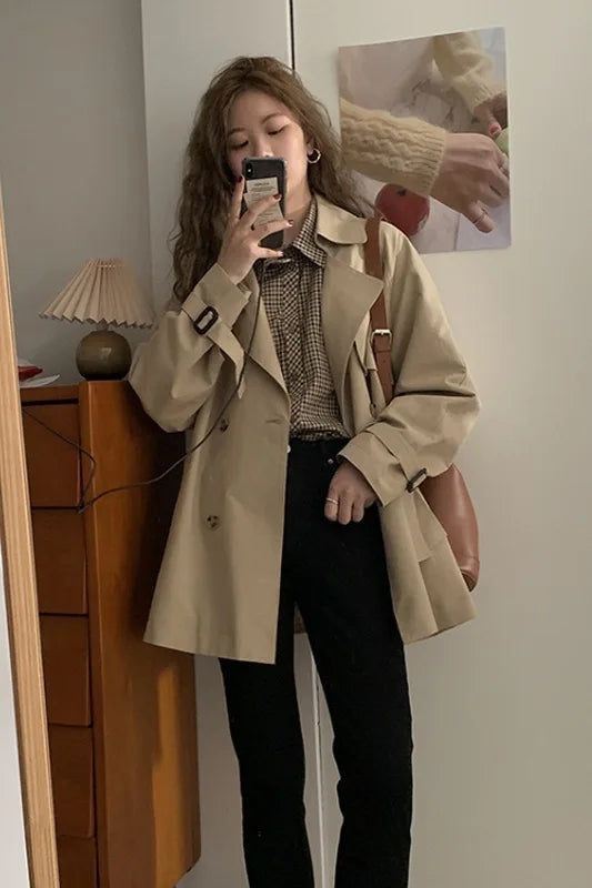 Women's Medium to Long Windbreaker - Korean-Style Loose Casual Coat for Spring & Autumn Cinder
