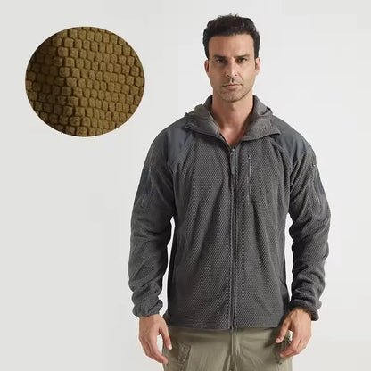 Men's Plaid Fleece Tactical Jacket – Warm Hooded Coat for Winter Hiking & Camping Tyrion