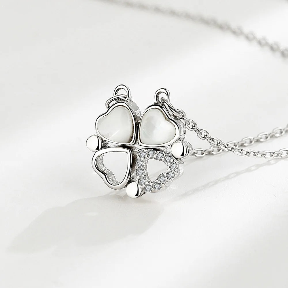 925 Sterling Silver Magnetic Four-Leaf Clover Necklace – Heart-Shaped Pendant Love Jewelry for Women and Girls Gift Cimorene