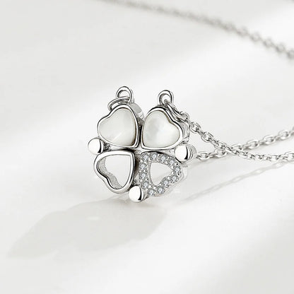925 Sterling Silver Magnetic Four-Leaf Clover Necklace – Heart-Shaped Pendant Love Jewelry for Women and Girls Gift Cimorene