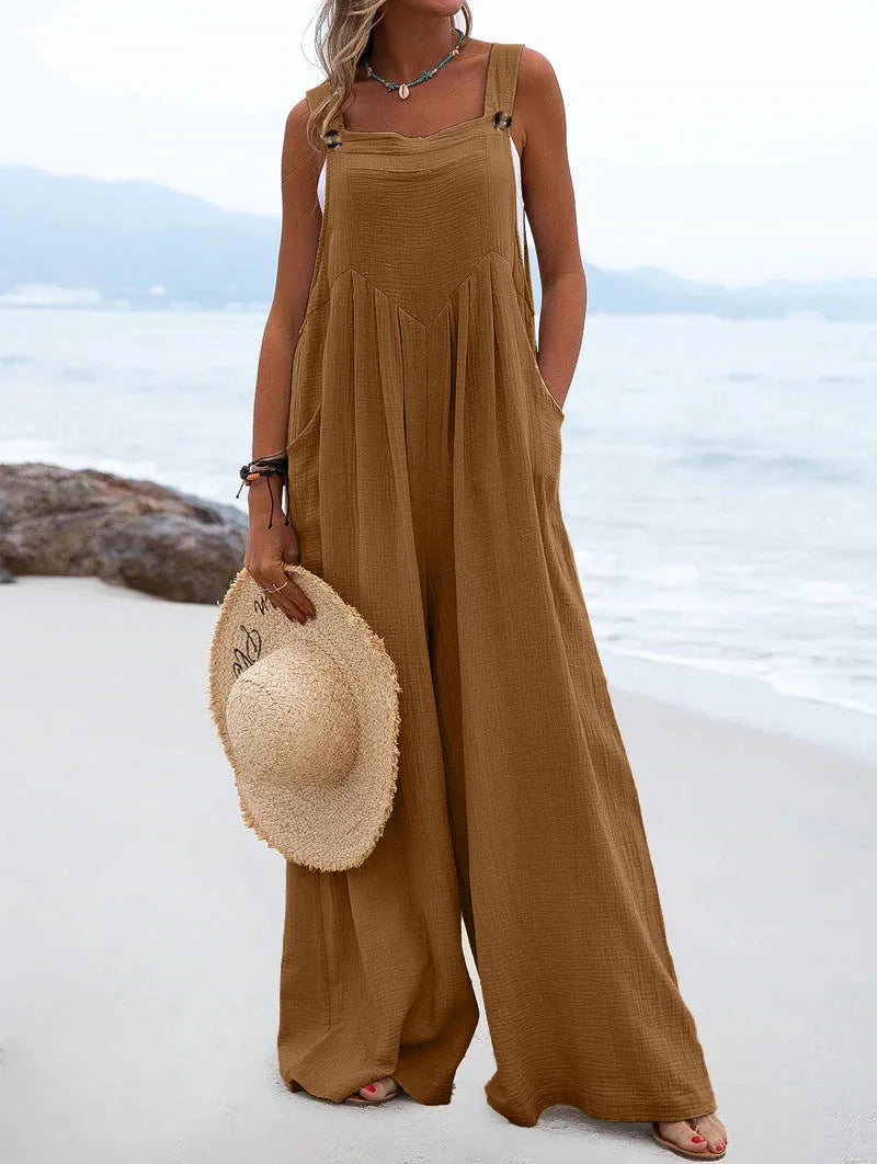 Women's Wide-Leg Overalls | Casual Cotton Linen Baggy Jumpsuit Shaina