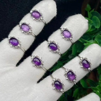 White Copper Silver-Plated Gemstone Rings – Resizable Amethyst Crystal Finger Rings | Perfect Gift for All Occasions