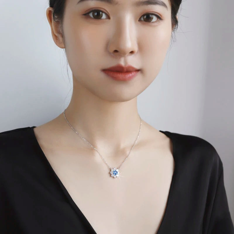 Luxury Jewelry: Sunflower 1CT Blue VVS1 Moissanite Pendant Necklace in S925 Sterling Silver – GRA Certified Women’s Gift
