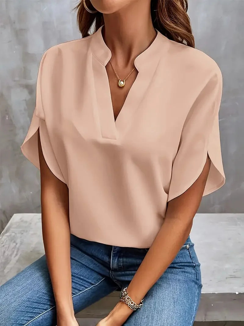 Women's V-Neck Short Sleeve Loose Fit Blouse