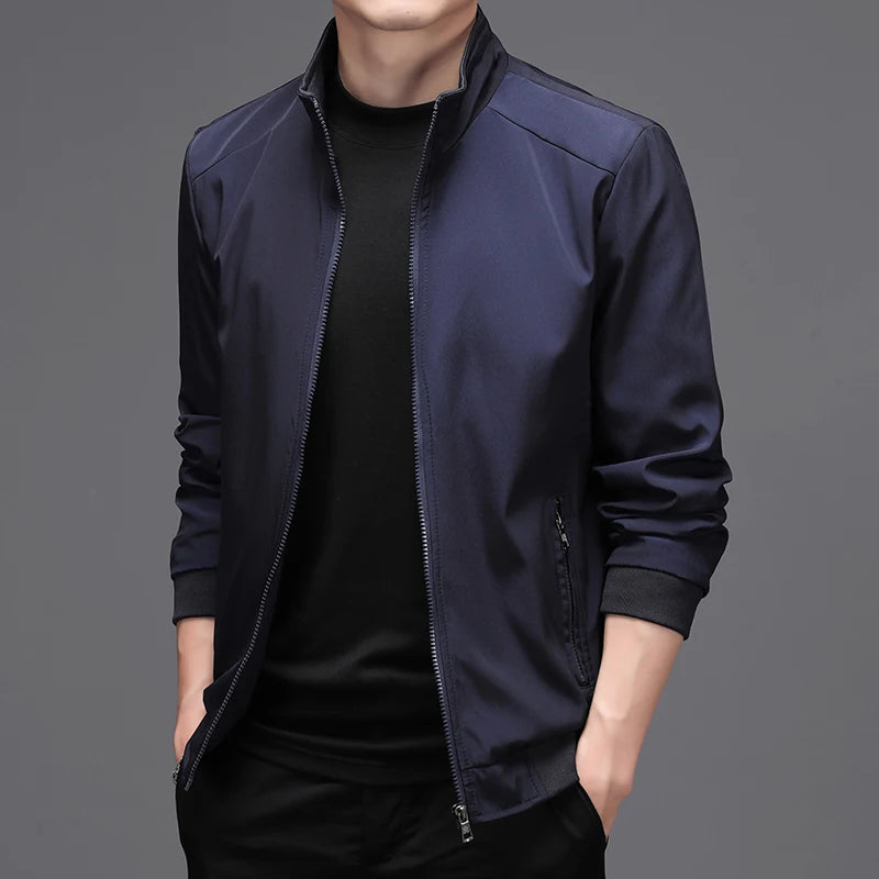 Men's Solid Color Stand Collar Jacket - Business Casual Autumn Outerwear Jace