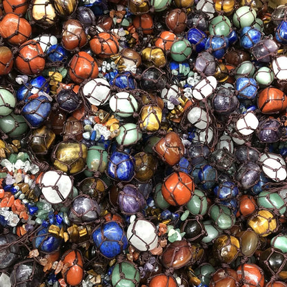7 Chakra Irregular Natural Stone Pendant – Multicolor Handwoven Seven Chakra Energy Healing Crystal Gemstone Car Charm