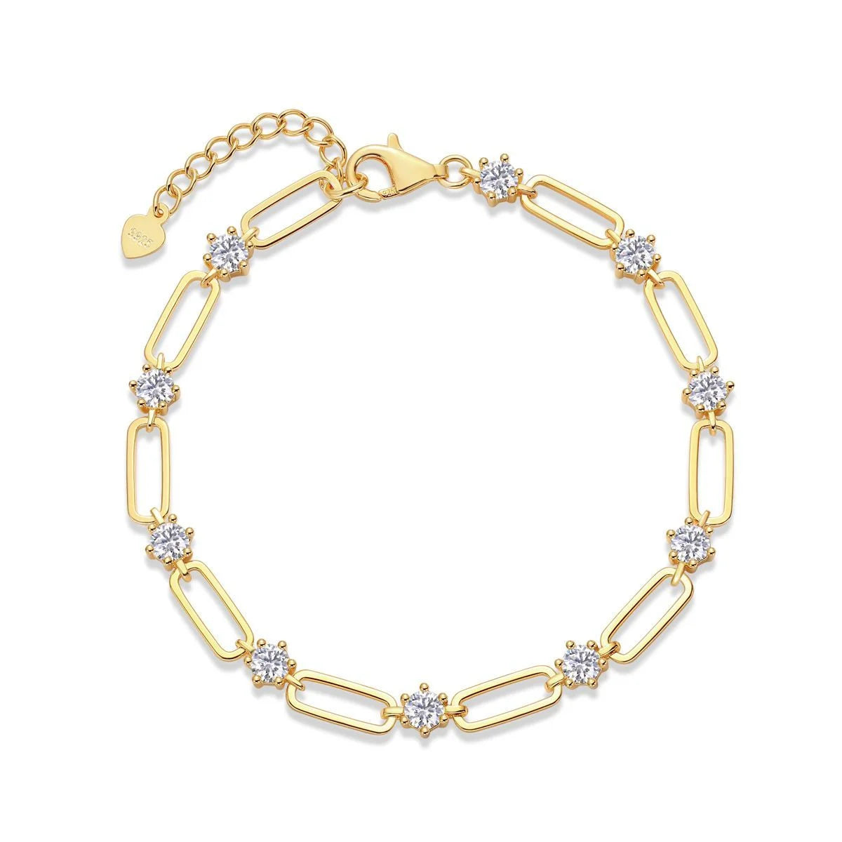 Paper Clip Design Women's Tennis Bracelet – 18K Gold-Plated 925 Sterling Silver with Moissanite, Elegant and Fashionable Jewelry