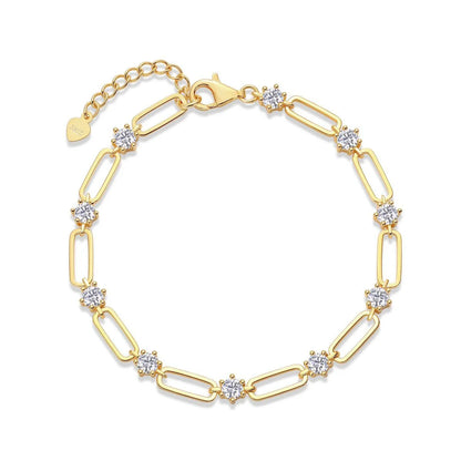 Paper Clip Design Women's Tennis Bracelet – 18K Gold-Plated 925 Sterling Silver with Moissanite, Elegant and Fashionable Jewelry