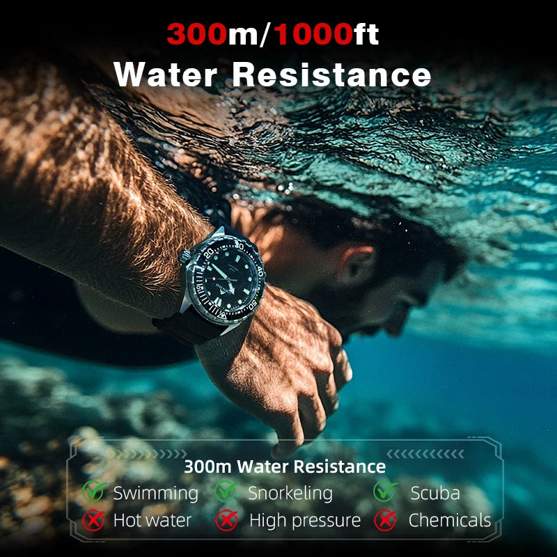 North Edge TRITON Solar-Powered Diving Watch – Men’s Quartz Watch with 316L Stainless Steel Case