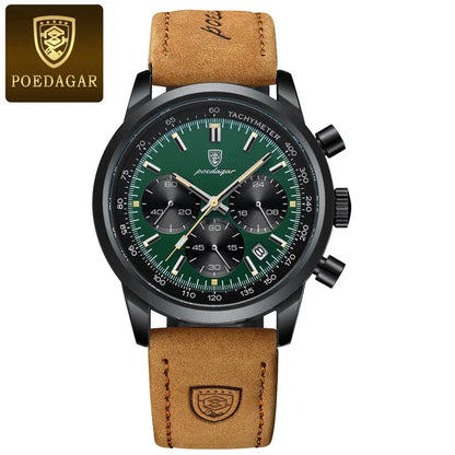 POEDAGAR 921 Top Brand Luxury Man Watch Waterproof Chronograph Luminous Date Wristwatch for Men Quartz Leather Men's Watches Sylvain