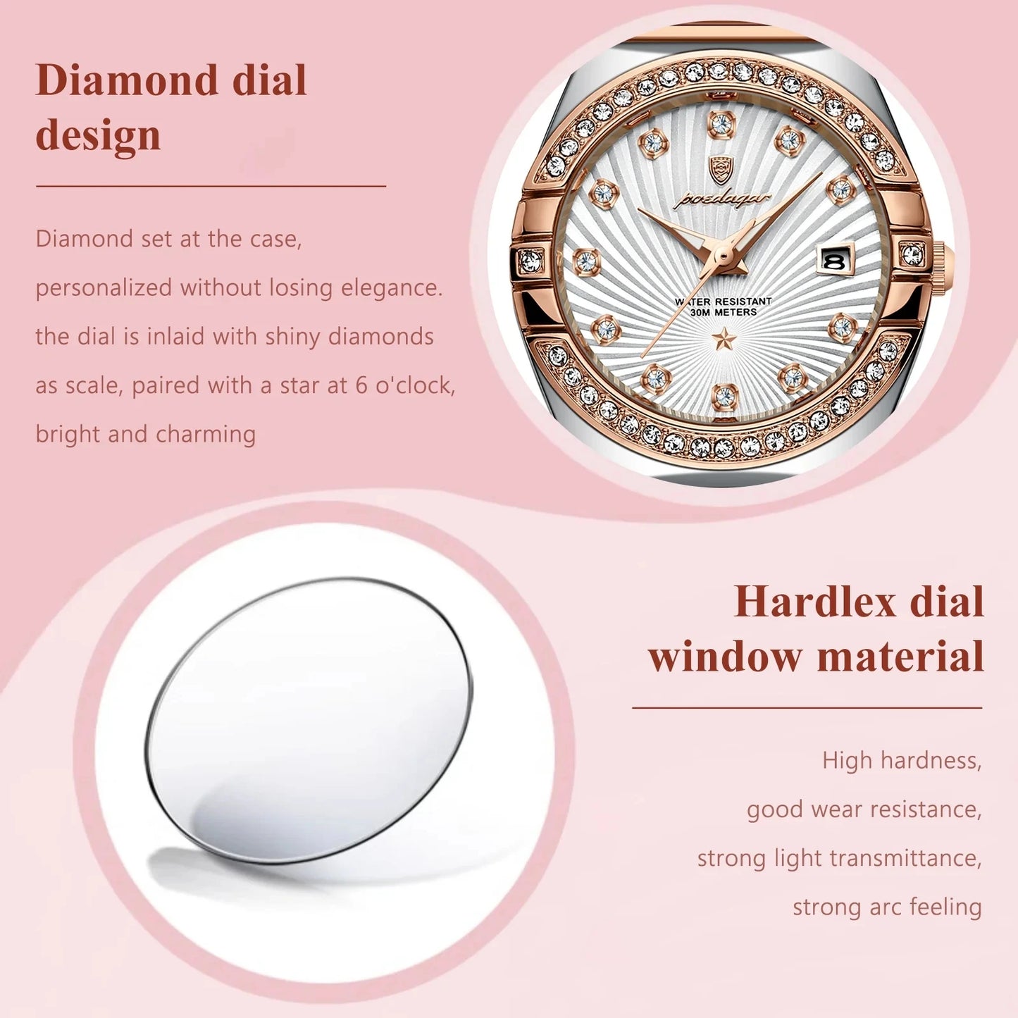 POEDAGAR 302 Women's Watch – Fashion Elegant Diamond Bracelet Quartz Wristwatch, Stylish Ladies Watch