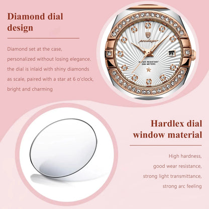POEDAGAR 302 Women's Watch – Fashion Elegant Diamond Bracelet Quartz Wristwatch, Stylish Ladies Watch