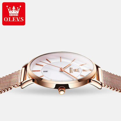 OLEVS 5869 Women’s Quartz Watch – Waterproof, Ultra-Thin, Mesh Steel Strap, Elegant Luxury Design