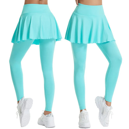 Women’s Double‑Layer Running Skirt Leggings – Elastic Waist Tennis Skirt with Built‑In Shorts for Gym & Sports