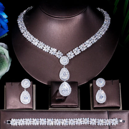 4-Piece Sparkling Cubic Zirconia Jewelry Set | Luxury Necklace, Earrings, Bracelet & Ring for Women Amanda