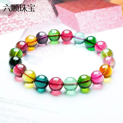 Natural Brazil Tourmaline Bracelet – Watermelon Cat's Eye, Three-Circle Carving, Tanzanite, Sugilite & Super Seven Crystal