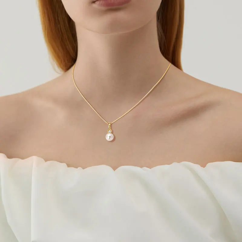 Freshwater Pearl Choker Necklace in 925 Sterling Silver – 9–10mm Natural White Pearl Pendant for Women