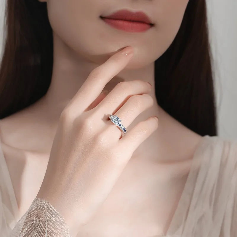 Fine Jewelry | S925 Sterling Silver Princess Cut Moissanite Diamond Ring | VVS1 Clarity Engagement & Wedding Band Gillian