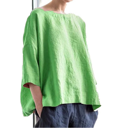 Women Summer Ladies Blouse Cotton Linen Casual Loose Blouses T-shirt Clothing Casual Pullover Shirt